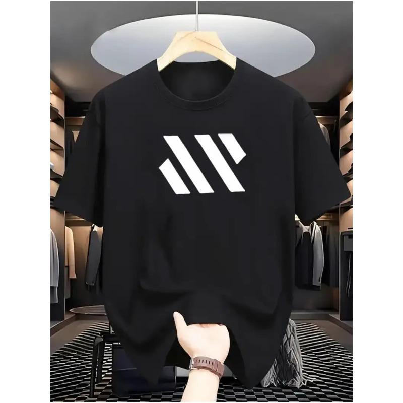 Plus Size Men'S T-Shirt "Modern Casual T-Shirt with Stylish Triangle Print Comfortable Summer Wear for Men