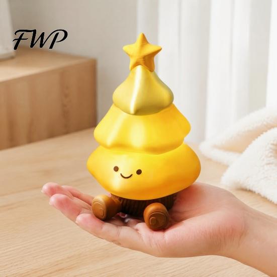 Unique 3D Printed PLA Crafts Christmas Tree Figurine, Cute Smiling Face Storage Decorative for Office Desk Desktop Ornament, Multi-Purpose Toy