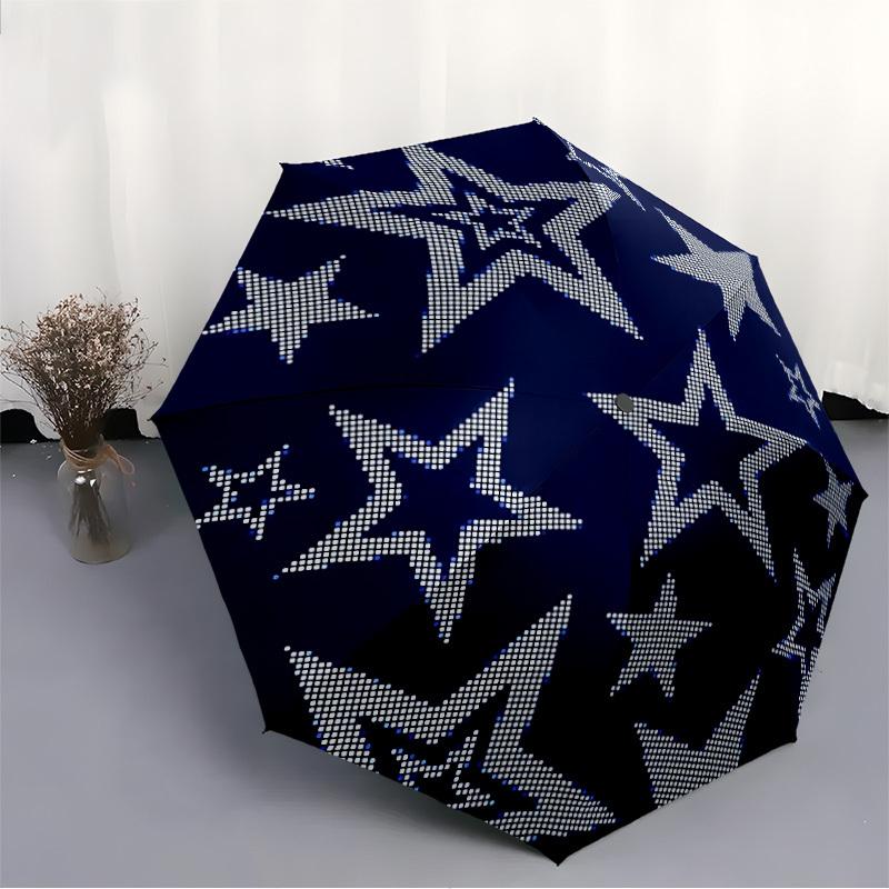 1pc Stars Night Automatic Umbrella   Auto Open/Close Folding Umbrella with  8 Rib Frame, 3 Fold Compact Umbrella for Men & Women, 106