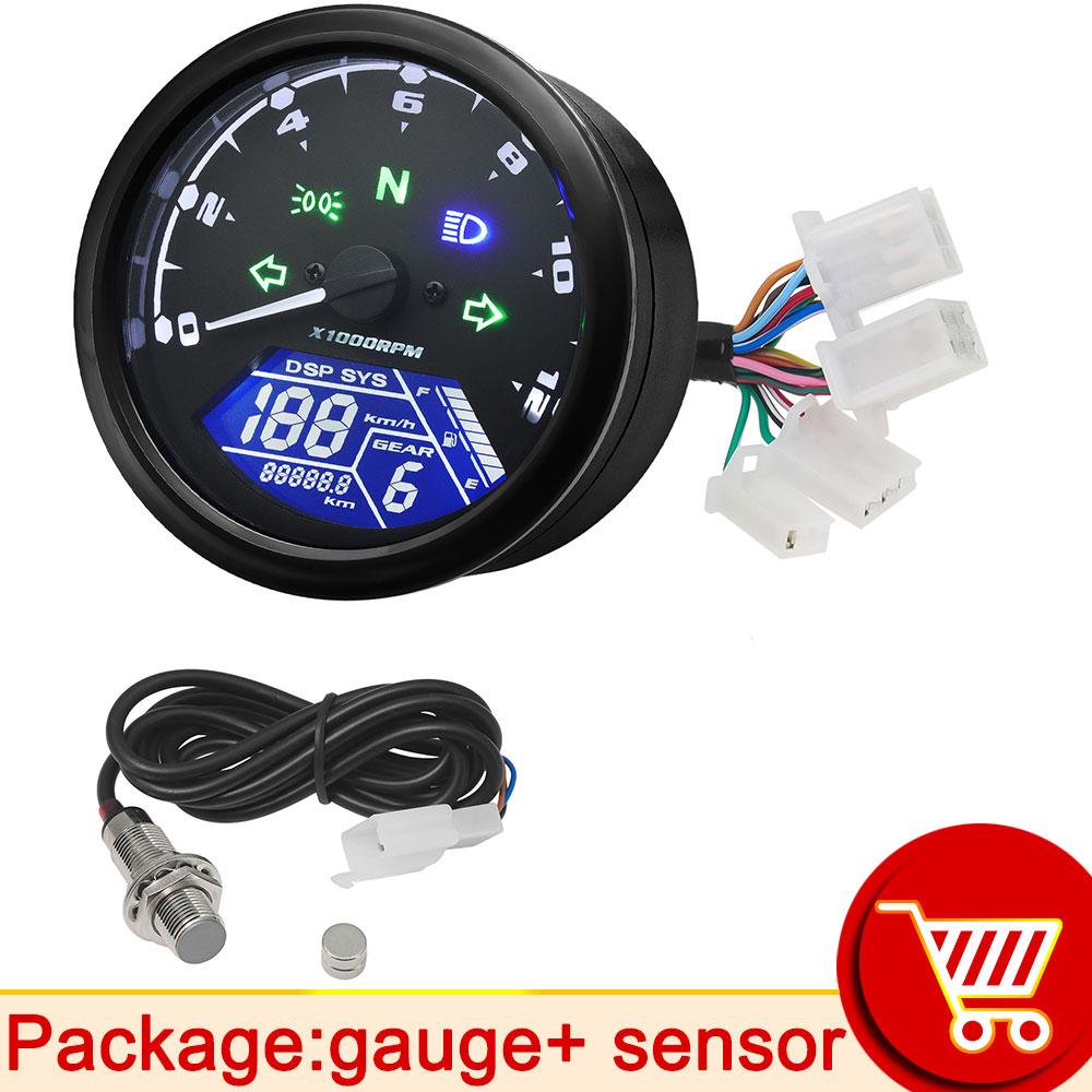 AD New Universal Motorcycle 12000RMP LCD Speedometer Odometer Tachometer 1-4 Cylinders Motorbike Gauge Motorcycle Digital Dash