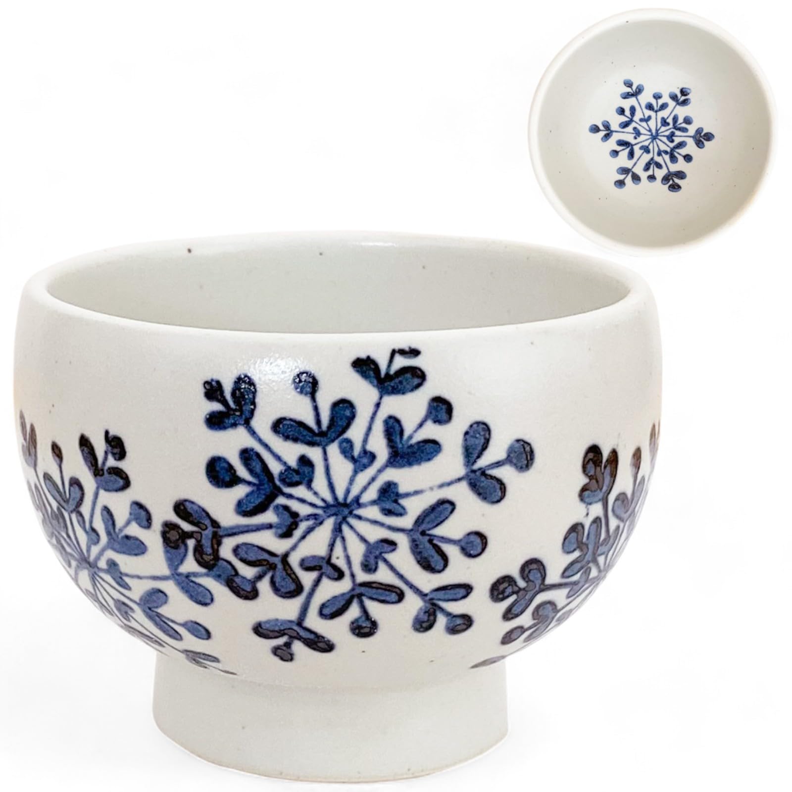 

Takumifu Matcha Snow Flower Made in Hasami Ware High-Based Bowl, Ceramic, Design, Japan, синий