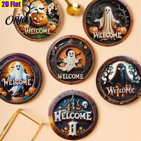 Halloween Wooden Coasters 6Pcs/Set Coasters, Retro Pumpkin Ghost Drink Heat Resistant Cup Holders Round Insulation Pads for Dining Table Holiday Decor