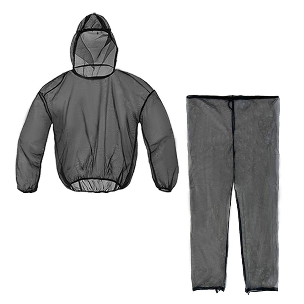 Fiskeklær for menn Utendørs Svart Anti-Plage Drakt for Fotturer Fiske Camping Langermet Skjorte og Bukser