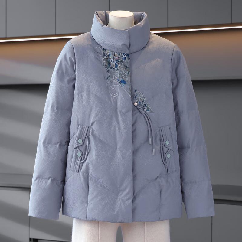 Xiaofu Women's Winter Embroidered Stand Collar Cotton Padded Jacket