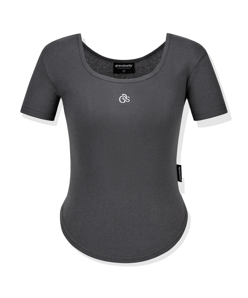 GRANDIOSITY Women'S Soft Slim U-Neck Short Sleeve T-Shirt (Charcoal)