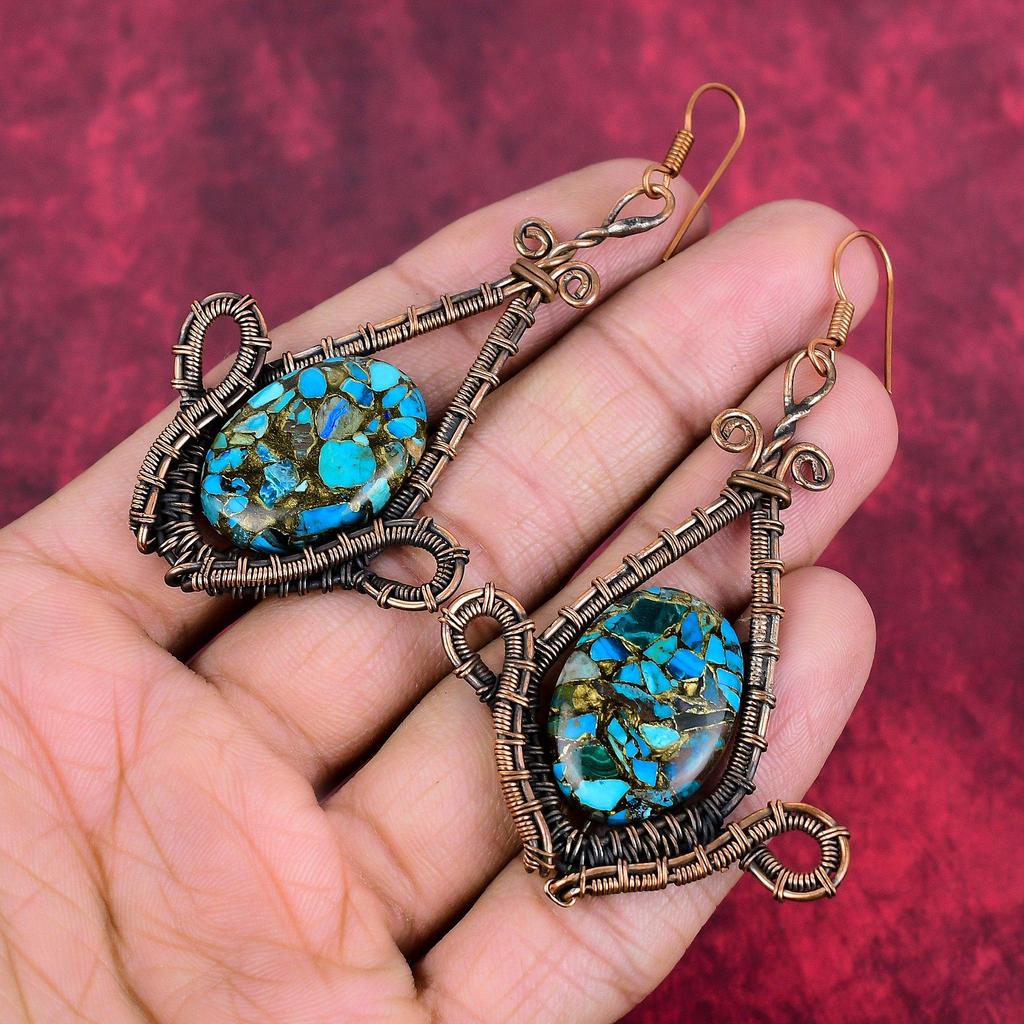 Copper chrysocolla earring copper wire wrapped earring handmade gemstone earrings copper jewelry gifts for wife dangle earring wire jewelry