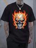 Skull and Flame Print Unisexs Stylish T Shirt Cotton Tee WoUnisex Summer Oversized Loose Funny Novelty Streetwear Harajuku ONeck
