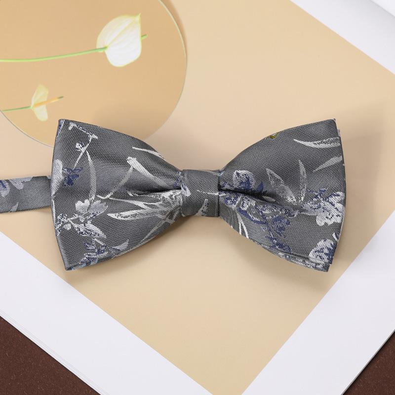 Men'S Fashion Bow Tie Color Woven Jacquard Double Striped Small Flower Business Retro Suit Shirt Bow