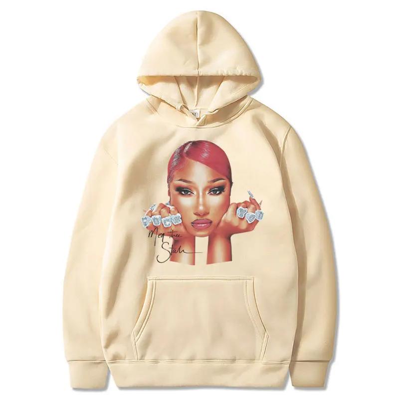 Rapper Megan Thee Stallion Face Print Fashion Hoodie 90s Vintage Hip Hop Men Women Sweatshirt Fleece Oversized Casual Streetwear