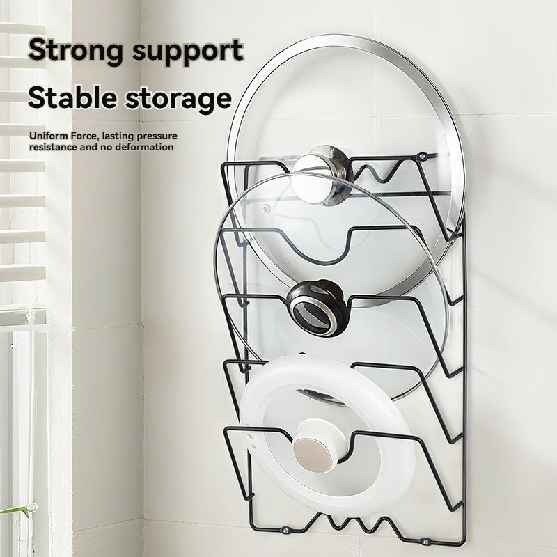Multi Functional Wall Mounted Pot Lid Rack For Household Kitchen, Perforated With Five Layers