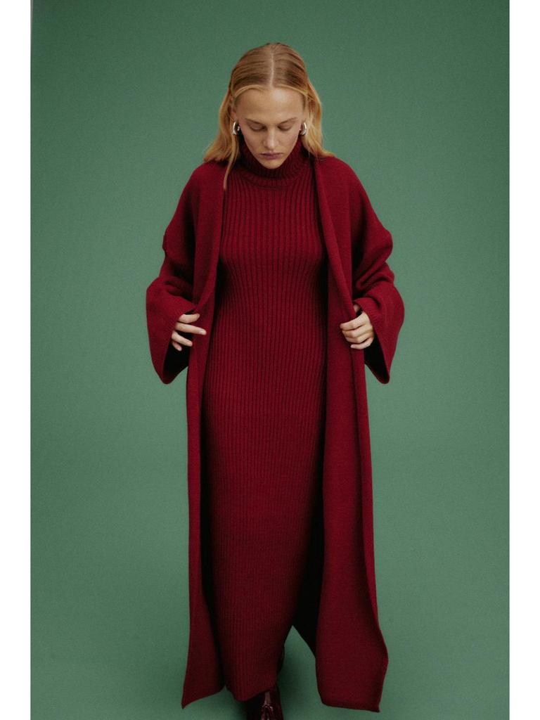 2025 Herbst/Winter Damen Slim-Fit Rollkragen Langkleid Cardigan Pullover Set