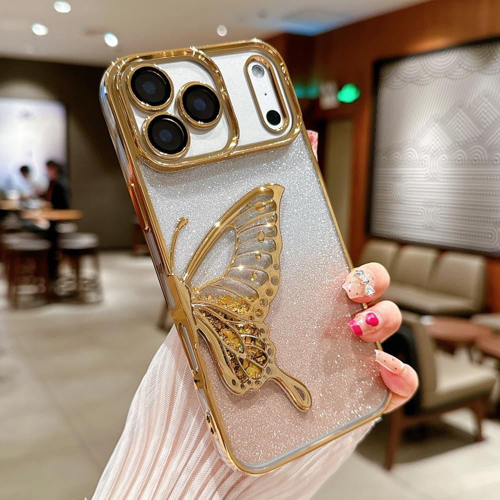 Flowing Sand Butterfly Glitter Phone Case For For Iphone 17 Pro 16 1 Plus 14 13 12 ProMax Plating Gradient Quicksand Cover