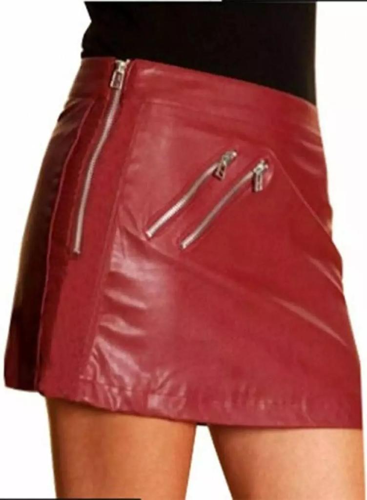Red Women's Genuine Real Lambskin Soft Leather Skirt Handmade Stylish Mini Skirt
