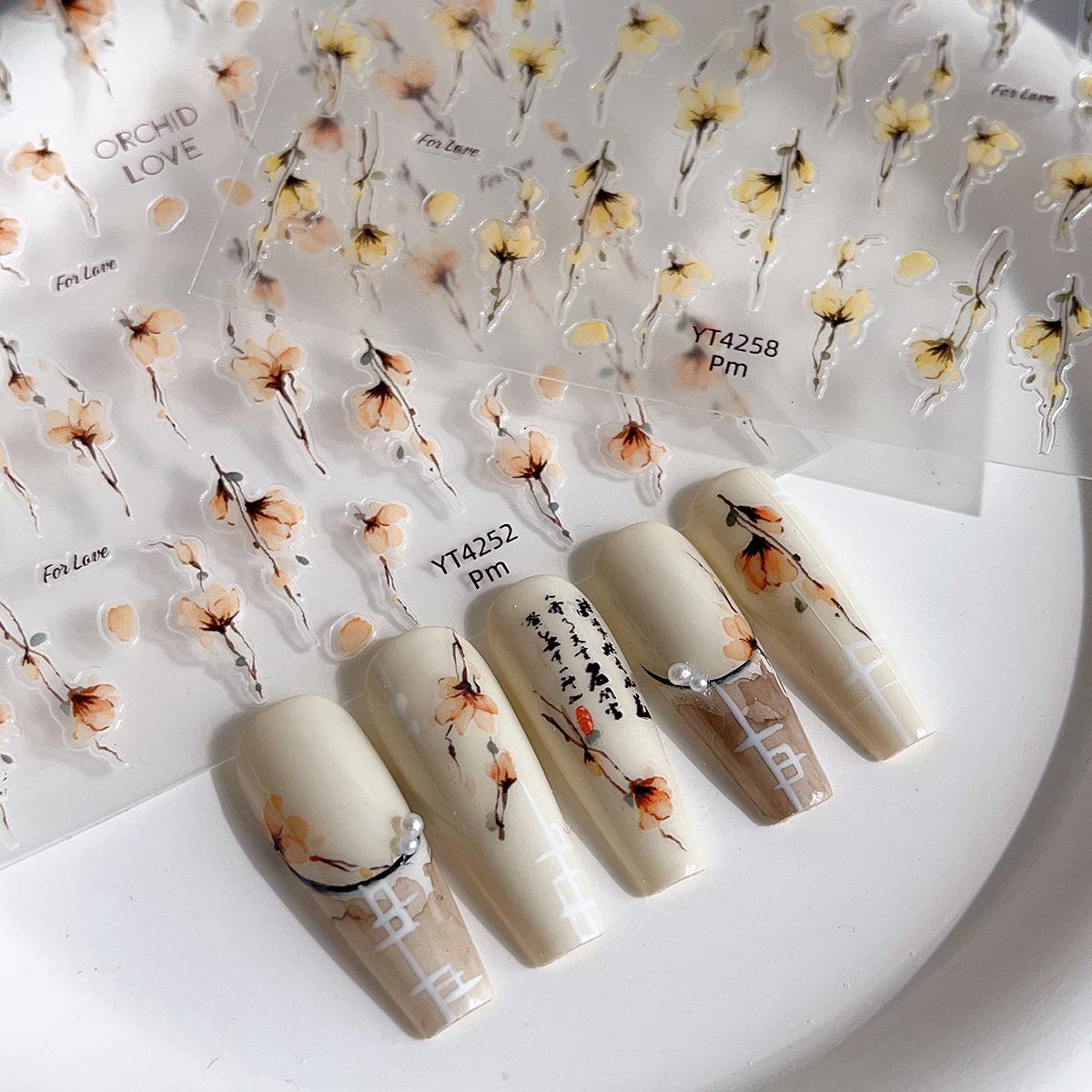 

YITU Exquisite Flat Floral Nail Stickers with Adhesive YT4251