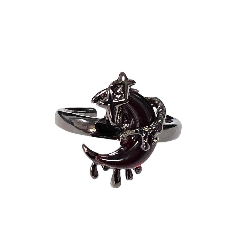 Dark Blood Red Crescent Rose Open Ring Sweet Cool Babes Venom Snake Niche High Sense Personality Ring Woman