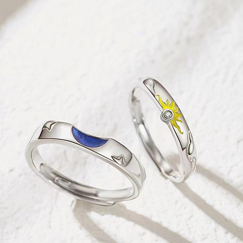 Sun Moon Stars Adjustable Couple Rings for Long-Distance Relationships