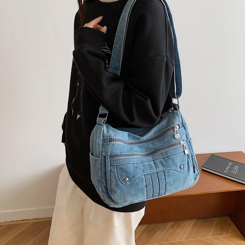 Dámská džínová taška Velkokapacitní crossbody taška Cestovní nákupní taška