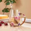 Handmade Enamel Butterfly Flower Glass Coffee Mugs Tea Cup with Spoon,Birthday Christmas Gifts for Her Women Mum Friends Teacher Valentines