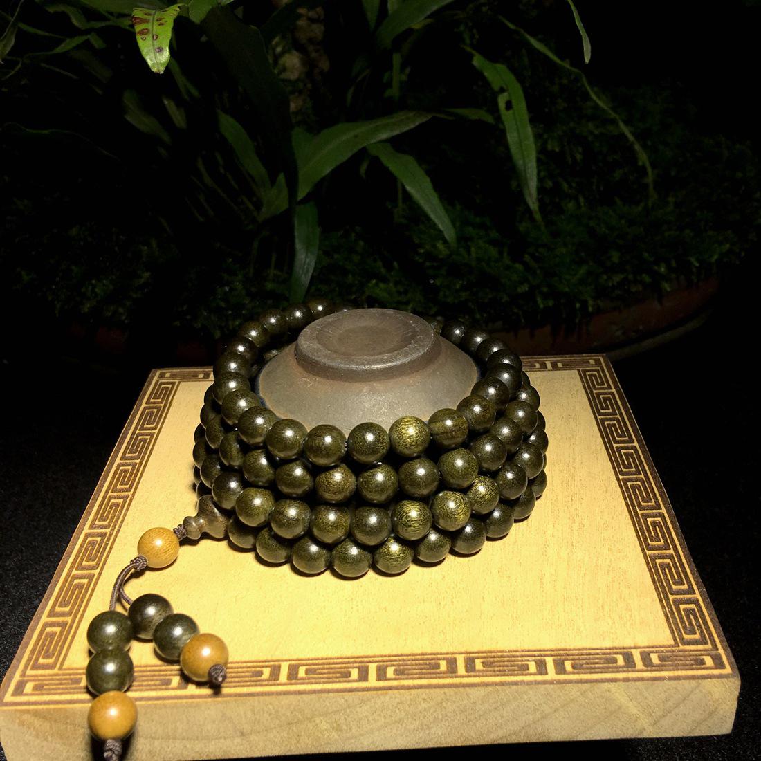 

Парный браслет из 108 бусин из золотистой фебы и черного дерева - Ручная работа, Высокая плотность, Литературный дизайн 0.8cm*108 Beads
