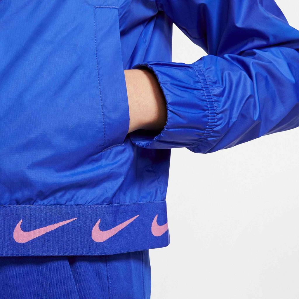 Nike Logo Print Hooded Long-Sleeve Sports Jacket Kids Outerwear Blue CJ7426-433