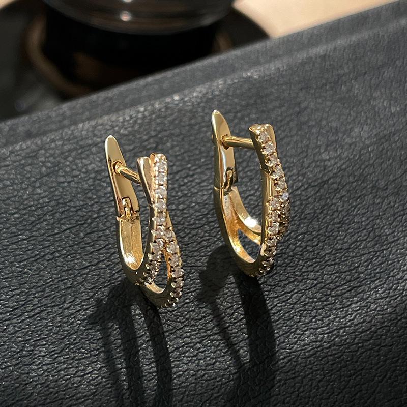 925 Sterling Silver Zirconia Crossover Ear Cuff Hoops - Women's Twisted Line Earrings