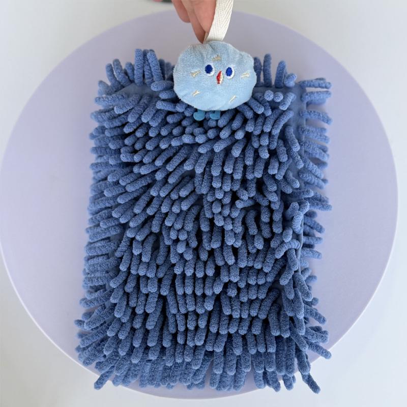 

15×20cm Blue Chenille Hand Towel, Cute Cartoon Doll Head Design, Super Absorbent Fast Drying Soft Towel for Kitchen Bathroom Hom синий