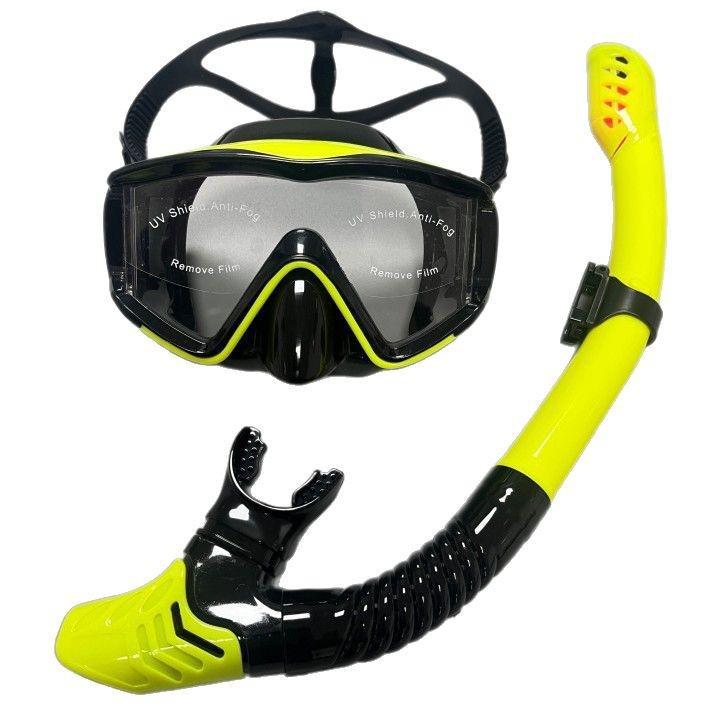 Anti-Fog Diving Mask & Snorkel Set with Three-Sided Mirror Goggles - Full Dry Silicone for Adults