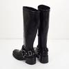 European and American Fashion Square Toe Belt Buckle Thick Heel High Heels Black Leather Face High Top Boots for Women