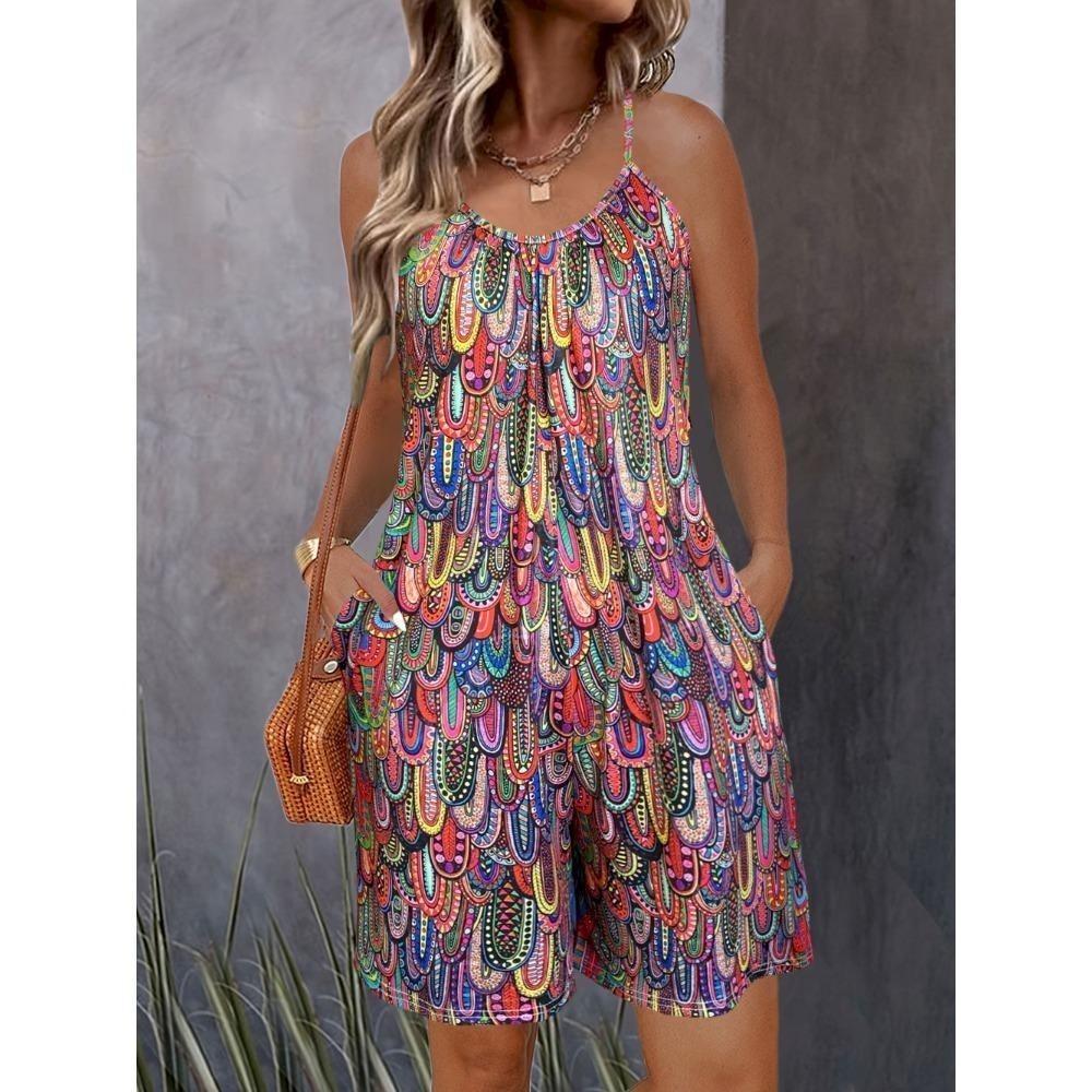 

Rapbin Rompers для женщин, летние повседневные короткие комбинезоны без рукавов с карманами, женские летние повседневные комбинезоны без рукавов XXL разноцветный