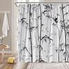 Bamboo Shower Curtain Bamboo Forest Japanese Asain Retro Chinese Style Panda Abstract Painting Bathroom Decor Curtain With Hooks