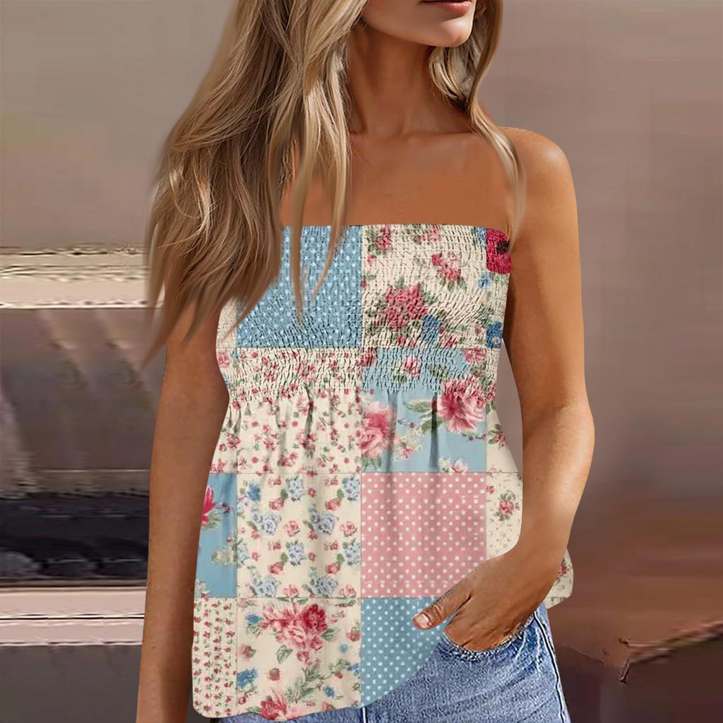 Modisches Sexyness Damen-T-Shirt-Top mit tiefem Rückenausschnitt, elastisch, Retro-Streifenmuster, trägerlos, figurbetont