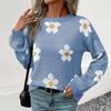 Autumn 2024 Women's Floral Knit Pullover Sweater - European & American Style, Long Sleeve, Round Neck, Casual Fit