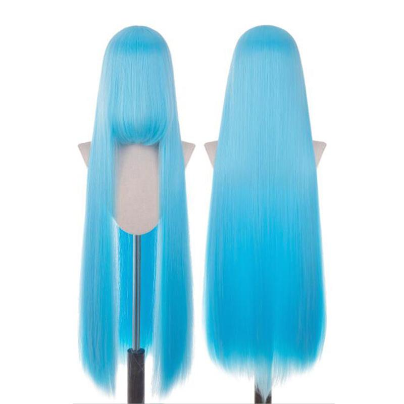 Perucă lungă și dreaptă de 100 cm, blondă, aurie, roz, portocaliu, maro, violet, albastru, verde, negru, gri, culori, rezistentă la căldură, păr Lolita