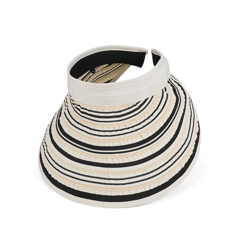 Summer hat for women, versatile headband-style visor, European and American striped wide-brimmed