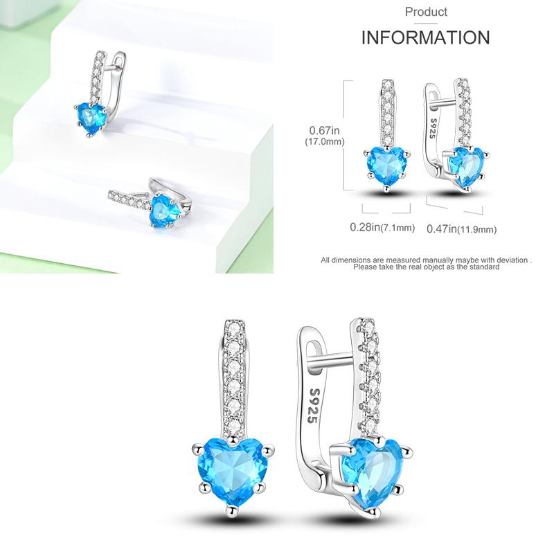 Sparkling Blue Zircon Hoop Earrings Pave U Shape Star Devil Eyes Circle S925 Drop Earring Fit Original Party Jewelry