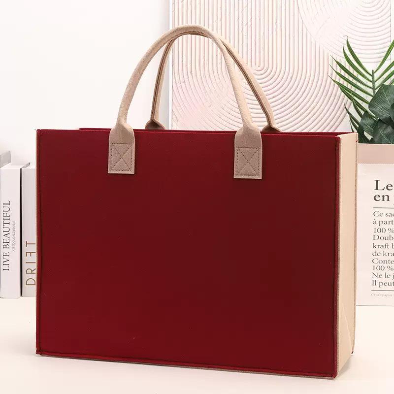 Stylish Color Block Felt Tote Bag - Large Capacity, Customizable for Gifts & Business