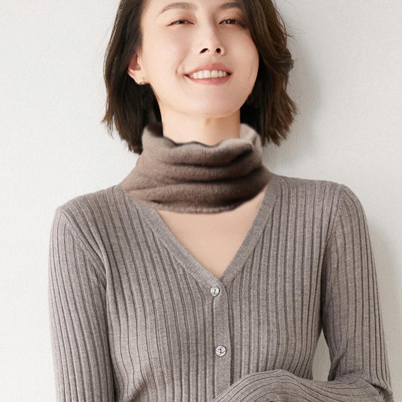 100%Wool Soft Warm Ring Scarf Women Winter Luxury Cashmere Neckerchief Headband Multi-functional Face Towel Hairband Fake Collar