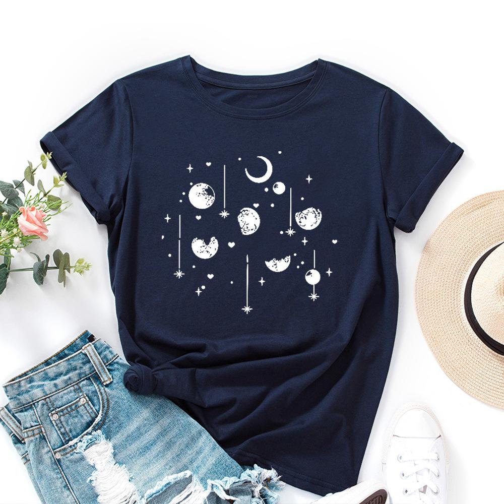 

Women s Planet Moon Print Loose Round Neck Short Sleeved T-shirt for Women Shirt 6xl