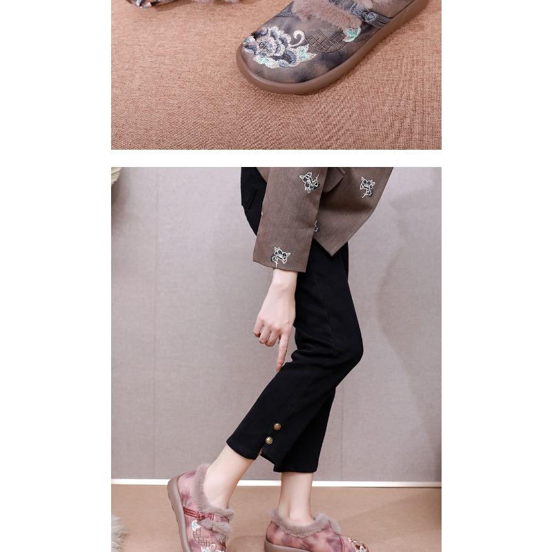 Women's Embroidered Beijing Style Slip-On Shoes, Breathable Low-Cut Comfort Flats with Soft Sole, Warm Traditional Cloth Shoes for Women