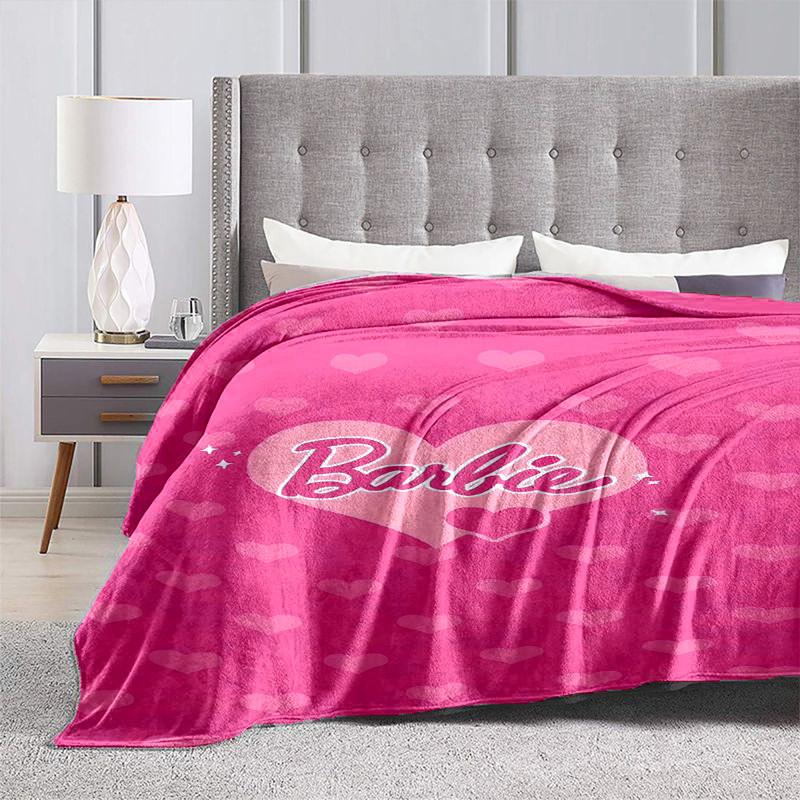 1pc Barbie Heart Pink Background Cartoon Blanket,Portable Throw for Travel & Camping, All Season Cozy Blanket,Ideal Gift