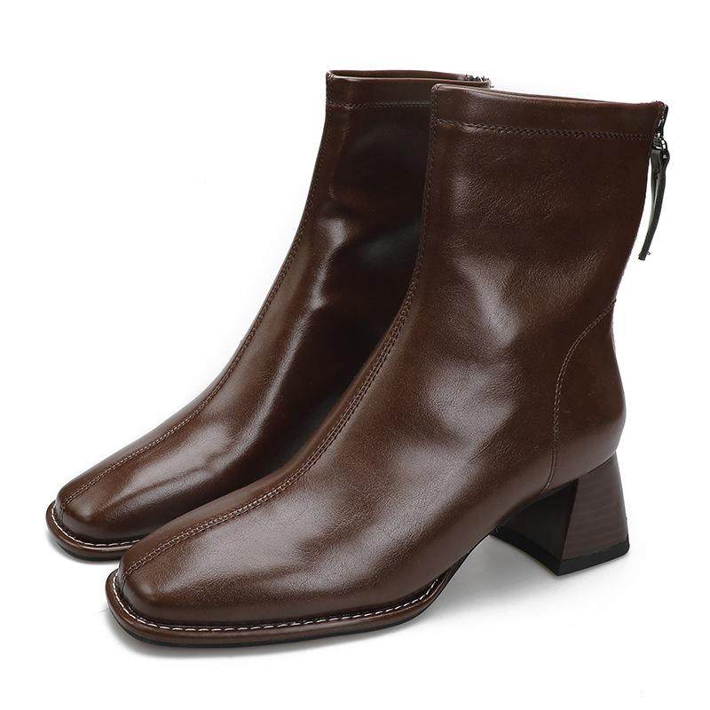 Short boots women's high heels new women's boots Martin boots rear zipper square heel single boots medium heel boots