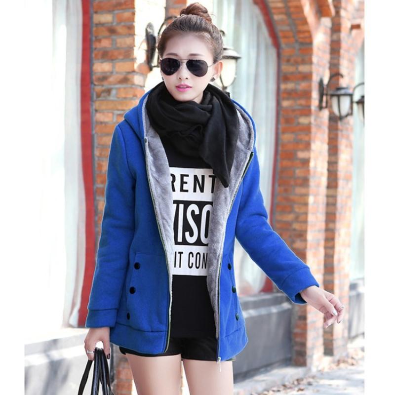 Women's Casual Fleece Hooded Jacket, Solid Color Long Sleeve Zip-Up Sweatshirt Fall/Winter Outerwear