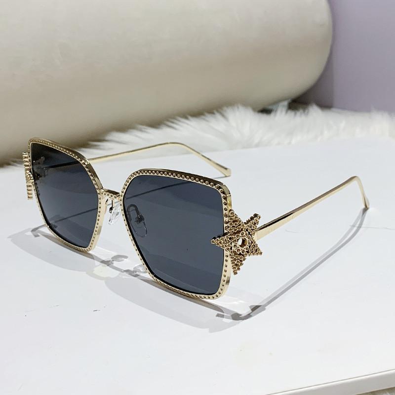 Dins Metal Large Frame Sun Glasses With Purple Lenses For Fashion Streetwear