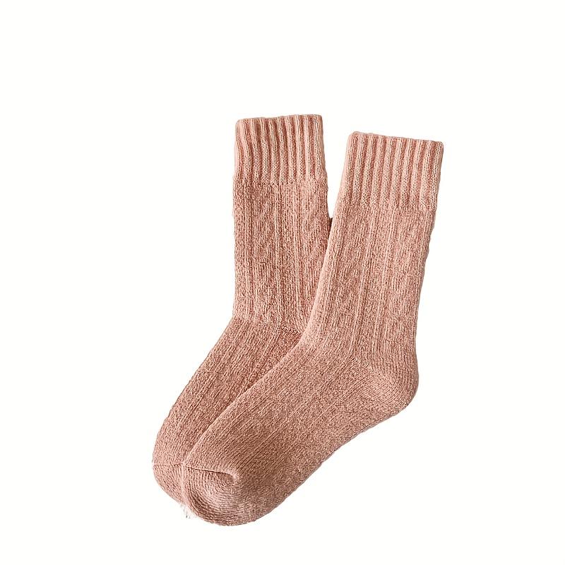 high quality4 Pairs Women'S Thick Warm Mid-Calf Socks - Soft, Comfortable Striped Design in Pink, Beige, Brown & White, Perfect for Fall/Winter,