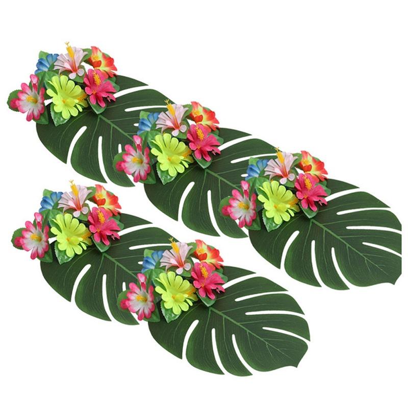 Vibrant Green Polyester Leaves Set For Tropical Hawaiian Luau And Moana Party Decorations