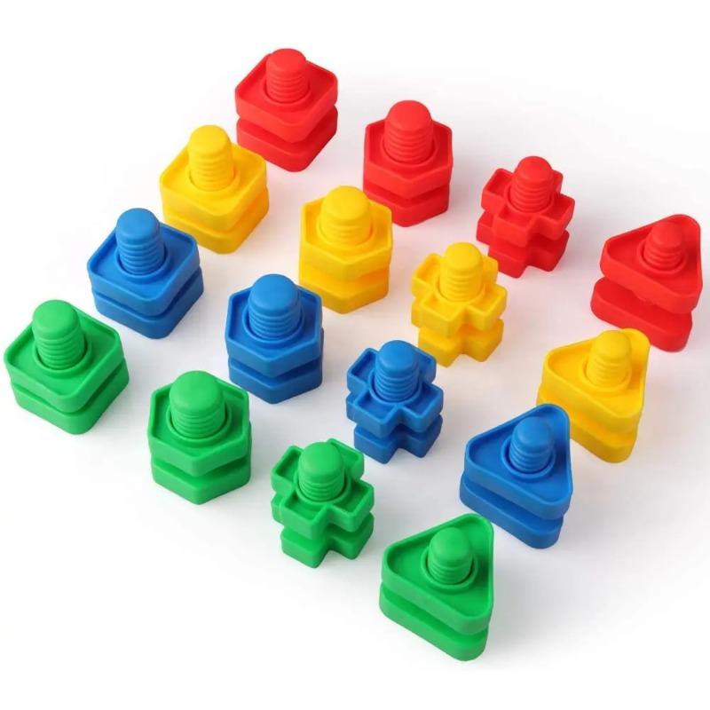 6Pcs Nut Shape Screw Building Blocks Match Puzzle Toys For Children Infant Montessori Shape Color Recognize Educational Toys