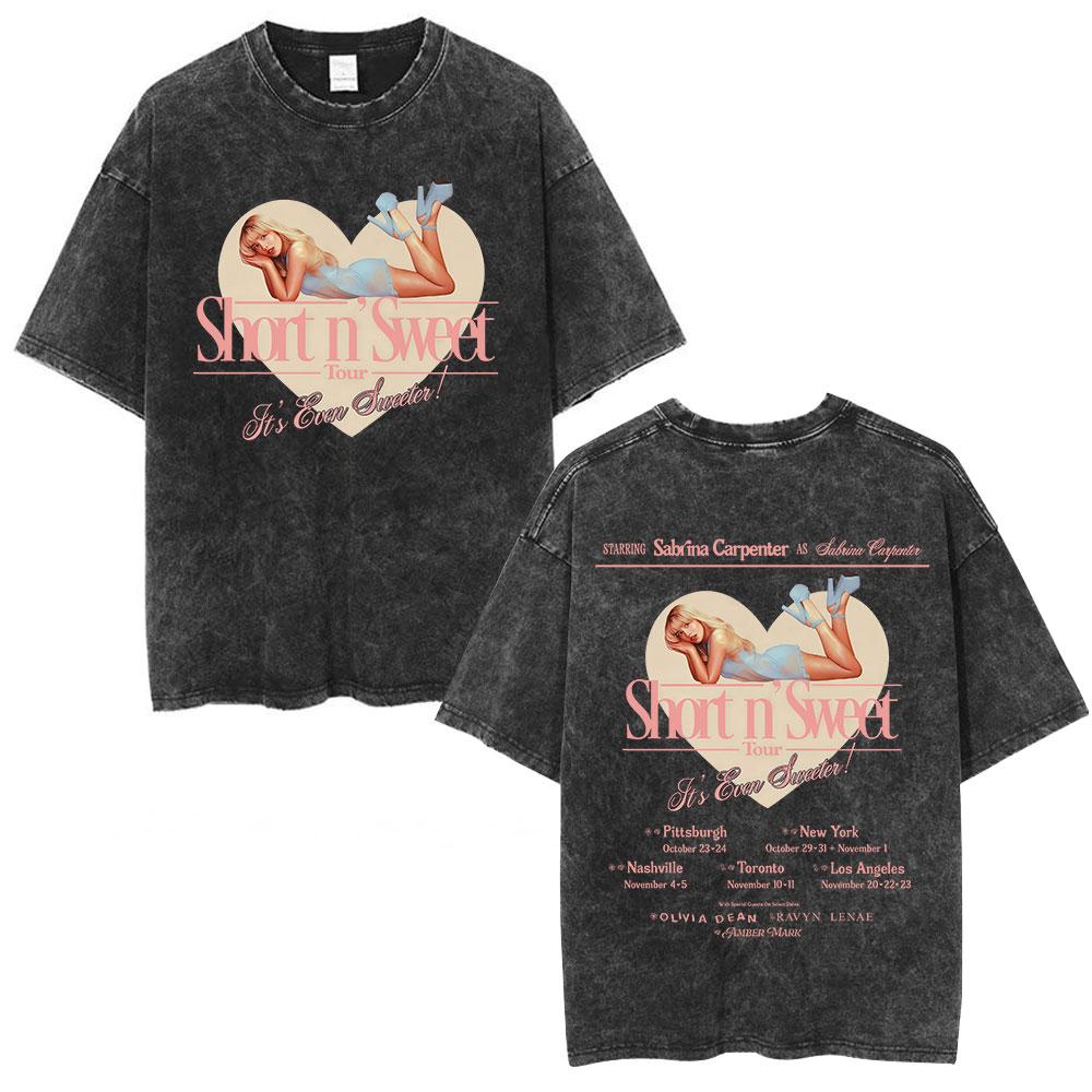 Sabrina Carpenter Short N Sweet Tour Washed Graphic Tshirt Men Women Summer Cotton Casual Oversized Short Sleeve T Shirts Tops