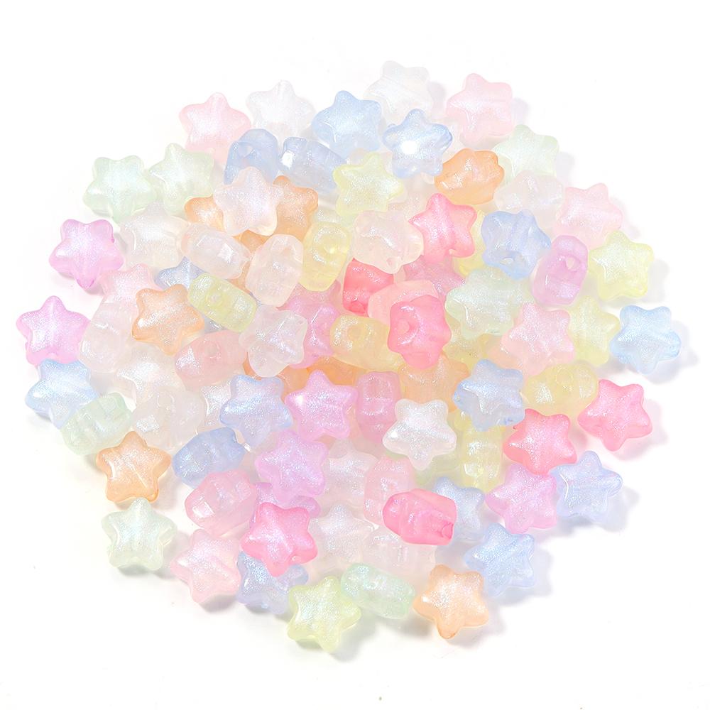 100pcs 10mm Acrylic Star Beads Colorful Luminous Five-pointed Star Loose Beads For DIY Jewelry Making Bracelet Necklace Supplies