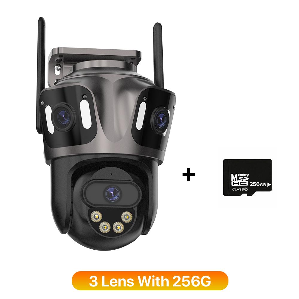 Caméra IP WIFI Trois Écrans Extérieure 4K Double Objectif PTZ Détection Humaine IA Étanche IP66 Caméra de Sécurité Vidéo CCTV iCsee