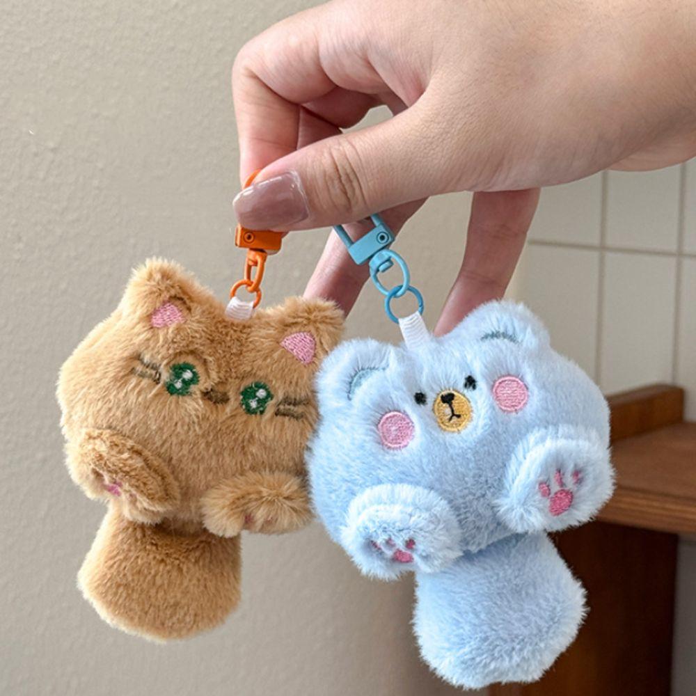 Stuffed Coffee Cat Plush Keychain Pink Claw Animal Plush Key Chain Friends Birthday Gifts